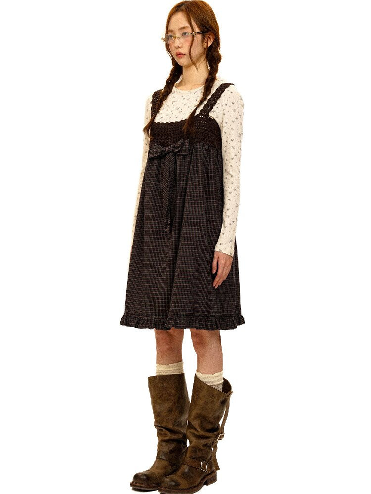 Wristhook Plaid Bow Slip Dress【s0000017937】