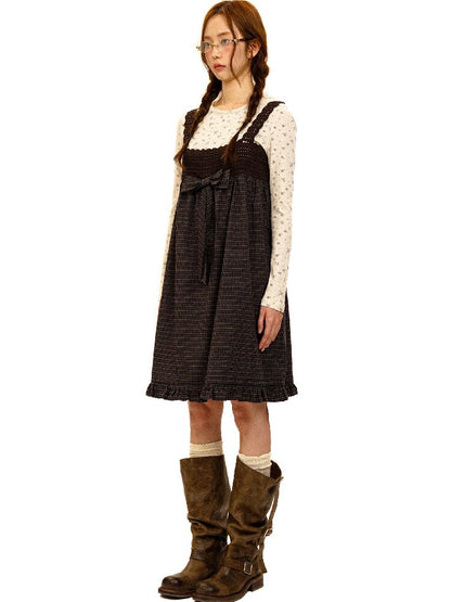 Wristhook Plaid Bow Slip Dress【s0000017937】