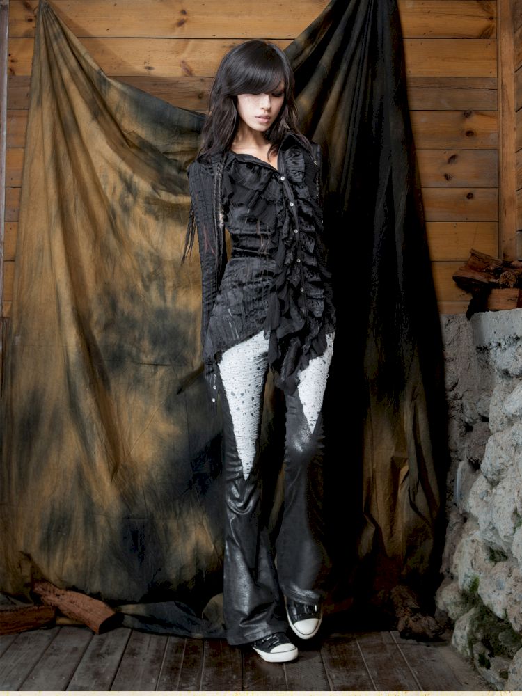 Patchwork Flared Denim Leather Pants【s0000013896】
