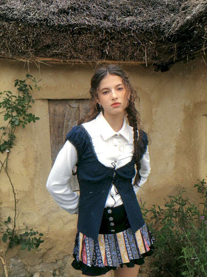 Blue Plaid Polka Dot Long Shirt【s0000014902】