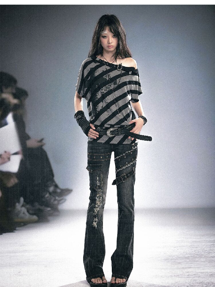 Splicing Hole Grunge Straight Jeans【s0000016284】