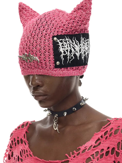 Cat-Eared Concept Little Devil Hole-Pattern Beanie【s0000014010】
