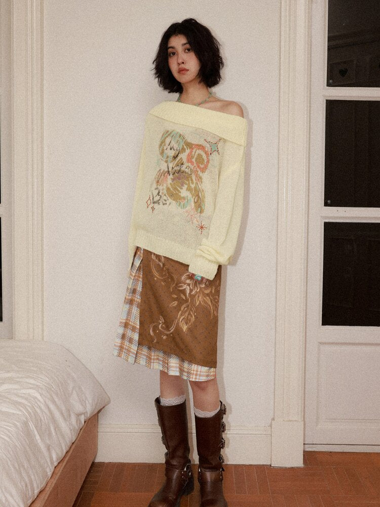 Plaid Flower Pleated Spliced Skirt【s0000015465】