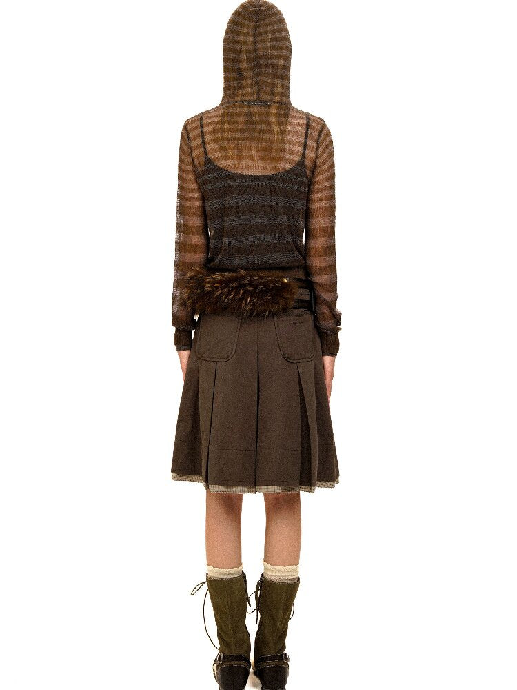 Patchwork Plaid Pleated Midi Skirt【s0000017940】