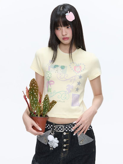 Two Color Vine Slim Short T-Shirt【s0000016407】