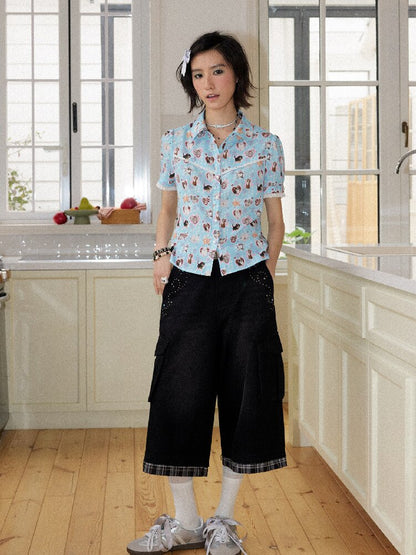 Lace Printed Short Sleeve Shirt【s0000016653】