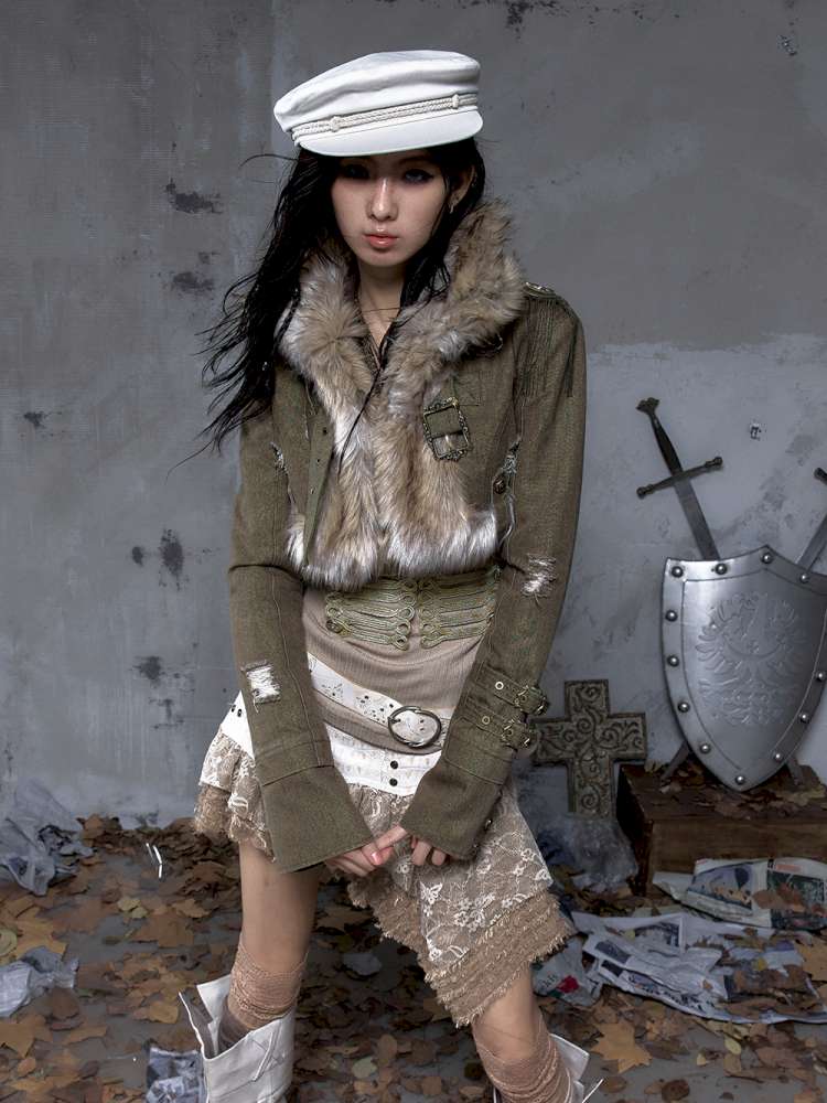 Washed Ripped Gold Filigree Denim Coat【s0000014653】