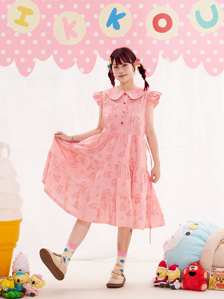 Animal Angel Fly Sleeve Pink Dress【s0000013188】
