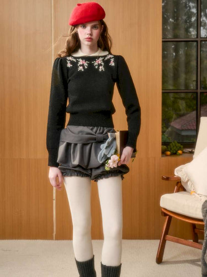 Wool Warm Hand-Embroidered Doll Collar Knit【s0000014893】