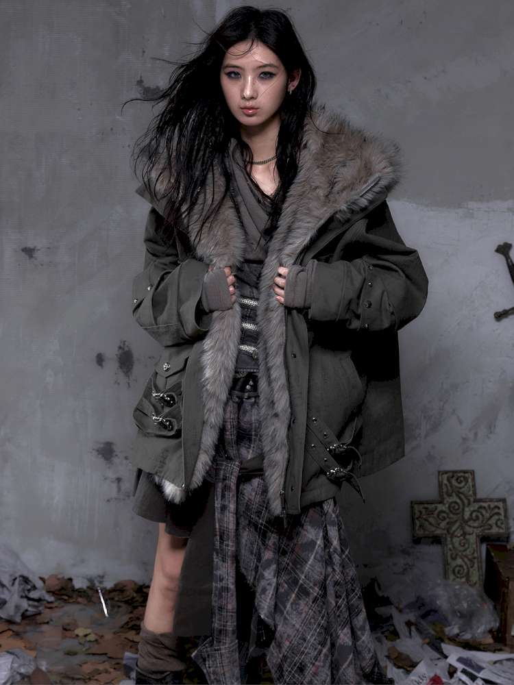 Mid-Length Fleece-Lined Cotton Jacket【s0000014475】