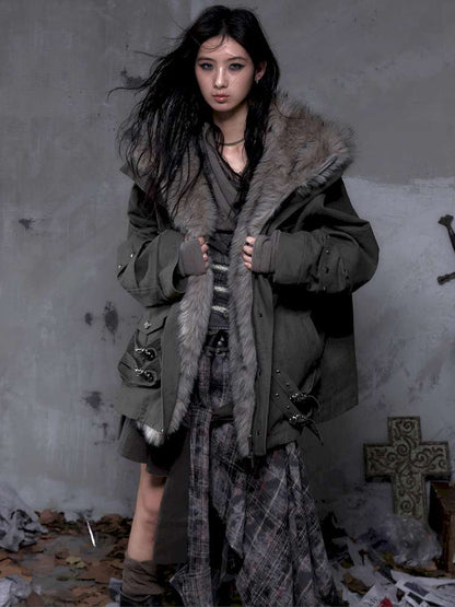 Mid-Length Fleece-Lined Cotton Jacket【s0000014475】