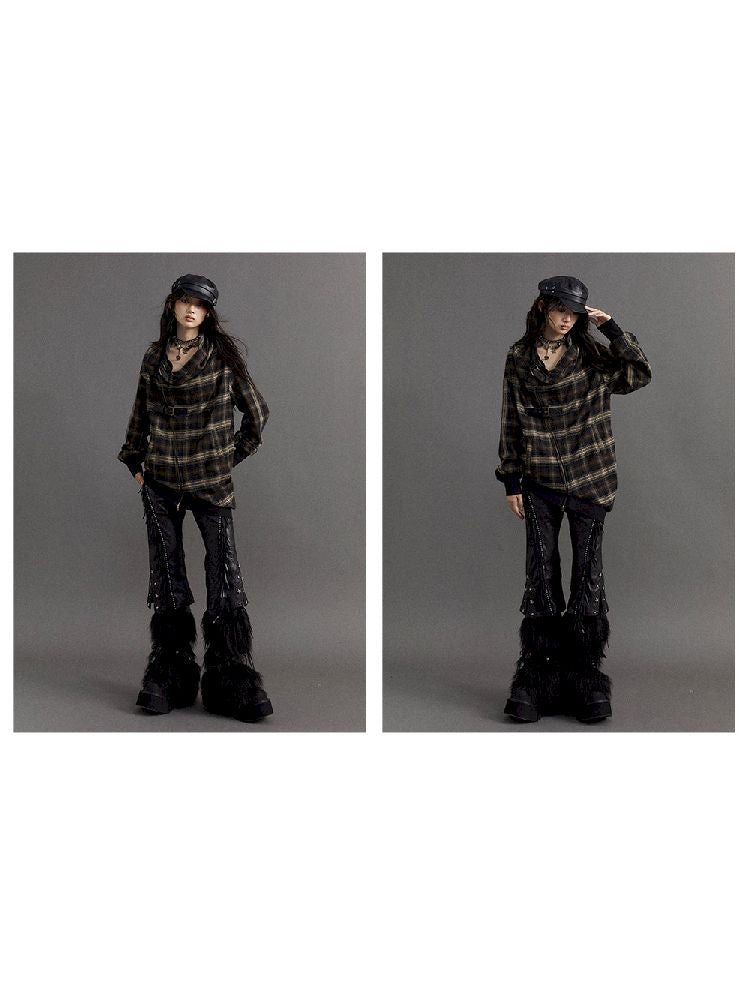 LOOSE PLAID ASYMMETRICAL SWEATER JACKET [S0000010326]