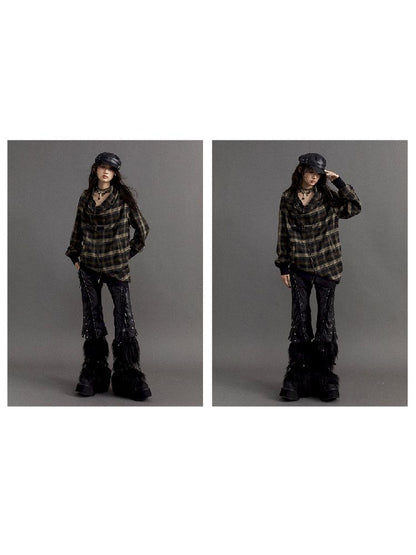 LOOSE PLAID ASYMMETRICAL SWEATER JACKET [S0000010326]