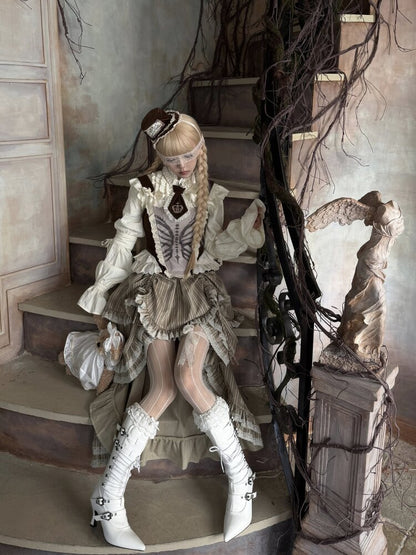 Stripe Lace Drawstring Cake Skirt【s0000015618】