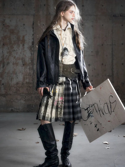 Checkered Belt Pleated Skirt【s0000013962】