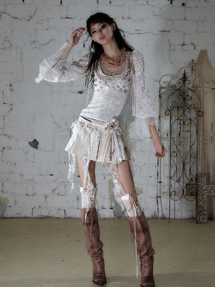 Pearl Chain Sequin Chiffon Cover Up【s0000016991】