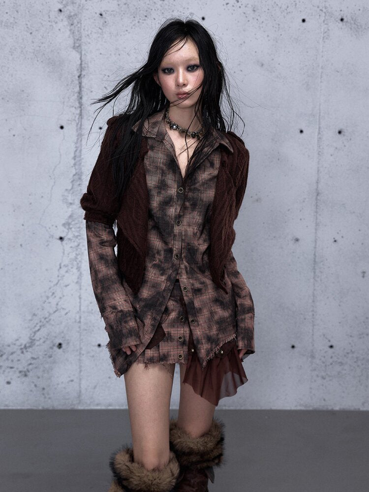 Check Knit Fake Two Piece Shirt【s0000015547】