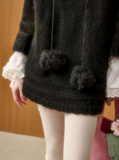 Wool Thick Hooded Fur Collar Knit Cape Skirt【s0000014890】