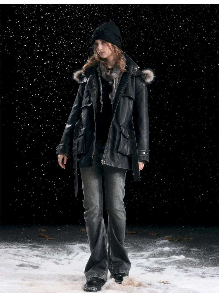 Heavy Industry Fur Collar Distressed Hooded Coat【s0000014671】