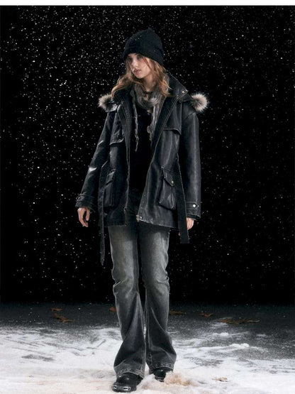 Heavy Industry Fur Collar Distressed Hooded Coat【s0000014671】