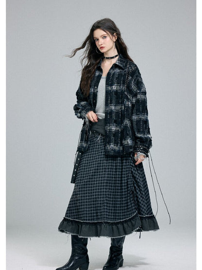 Plaid Strap Torn Long-Sleeved Shirt【s0000016258】