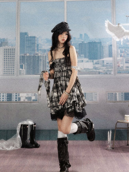 Lace Patchwork Plaid Sundress【s0000016277】