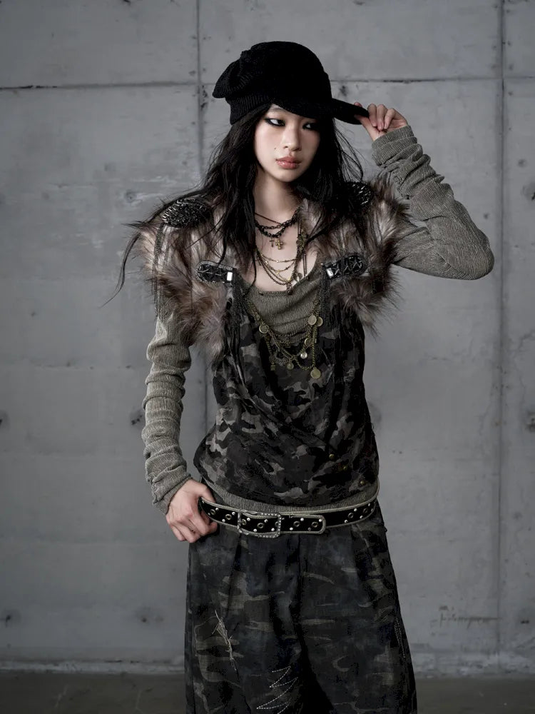 Punk Studded Fuzzy Mini Jacket【s0000014113】