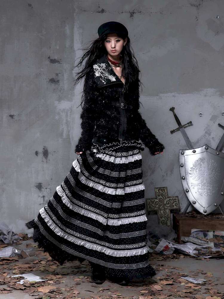 Patchwork Gathered A-Line Skirt【s0000014461】