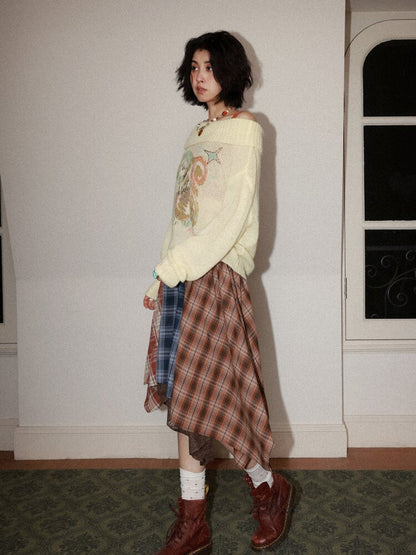 Elastic Plaid Irregular Spliced Skirt【s0000015462】
