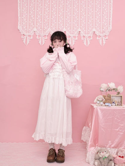 Doll Collar Zipper Neck Pink Lace Blouse【s0000013492】