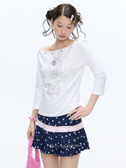 White Clover Hot Bead T-Shirt Top【s0000016408】