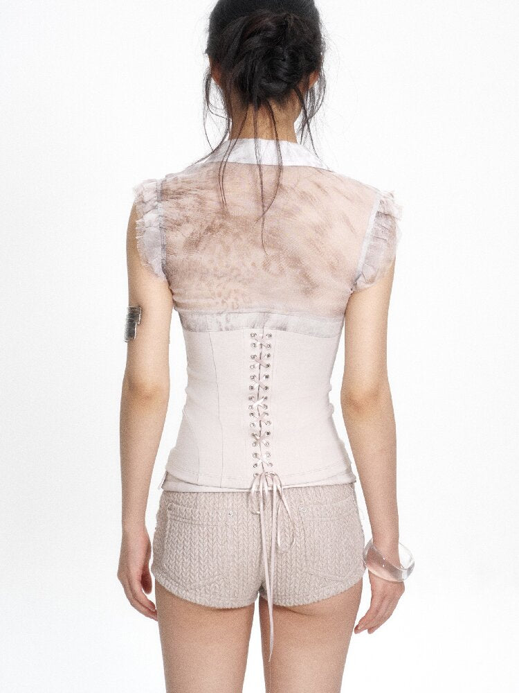 Silk Print Patchwork Corset Top【s0000017662】