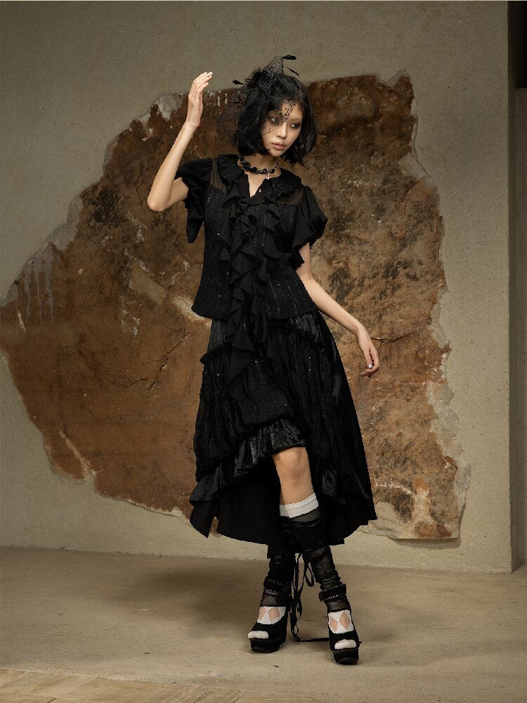 Court Style Dark Punk Puff Sleeve Shirt【s0000016886】