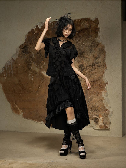 Court Style Dark Punk Puff Sleeve Shirt【s0000016886】