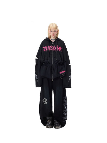 Riveted Hole Design Hooded Sweatshirt【s0000017728】