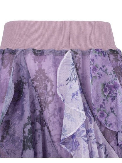 Retro Dream Flower Print Lace Skirt【s0000018061】