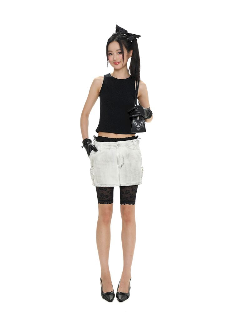 Dirty Hardware Tab Belt Denim Short Skirt【s0000008681】