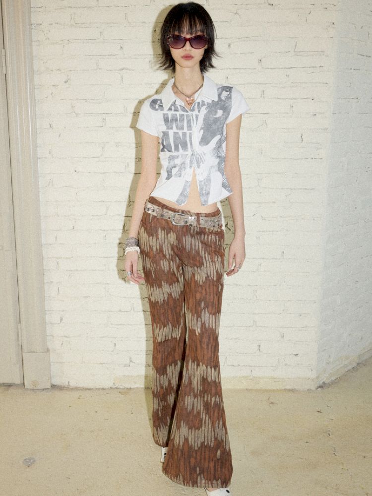 Retro Printed Bell-Bottom Pants【s0000012952】