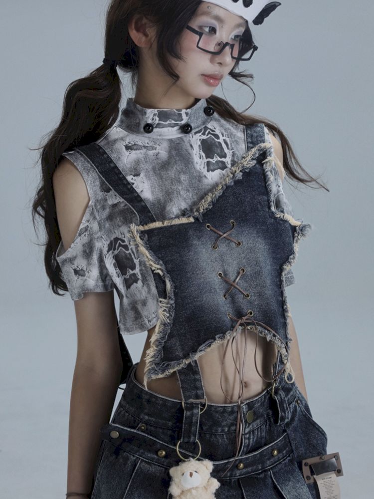 Washable gal niche denim bib culottes【s0000013490】