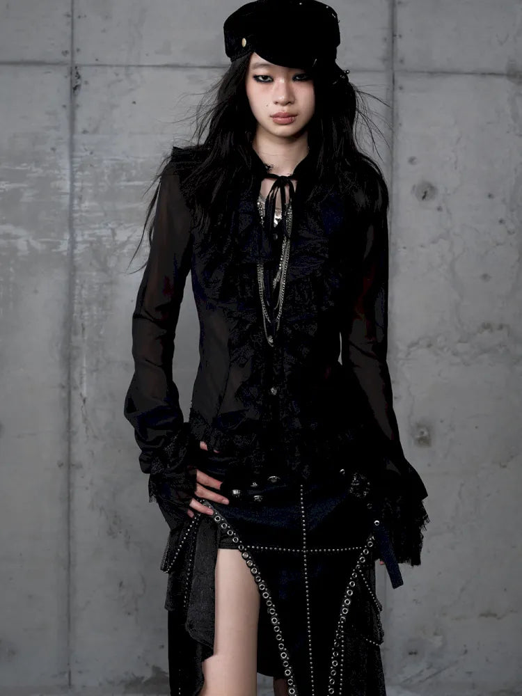 Court-Style Lace Chiffon Shirt【s0000013948】