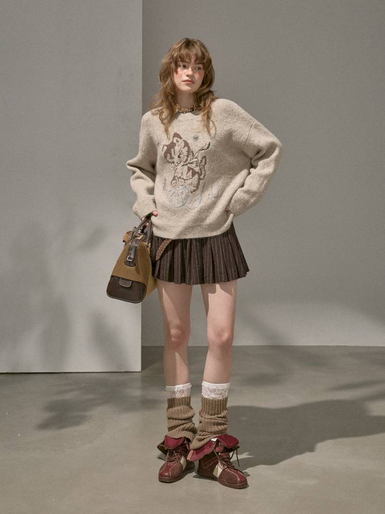 Playful Kitten Round Neck Long Sleeve Sweater【s0000014402】