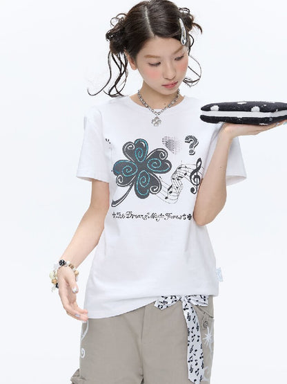 White Melody Shoulder Sleeve T-Shirt【s0000016381】