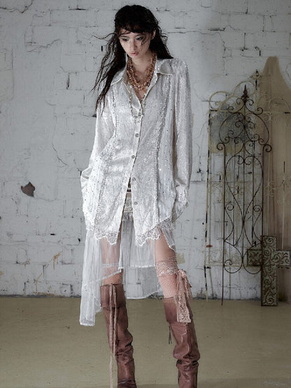 Baroque Chain Satin Long Shirt【s0000017240】