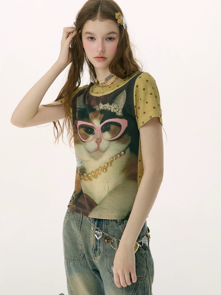 Retro Vintage Cat Print T-Shirt【s0000016855】