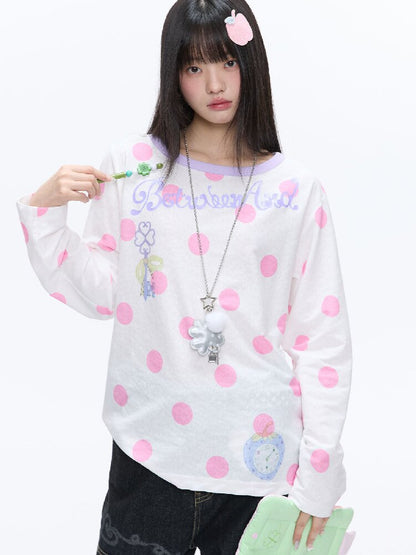 Polka Dot Stripe Long Sleeve Top【s0000016397】