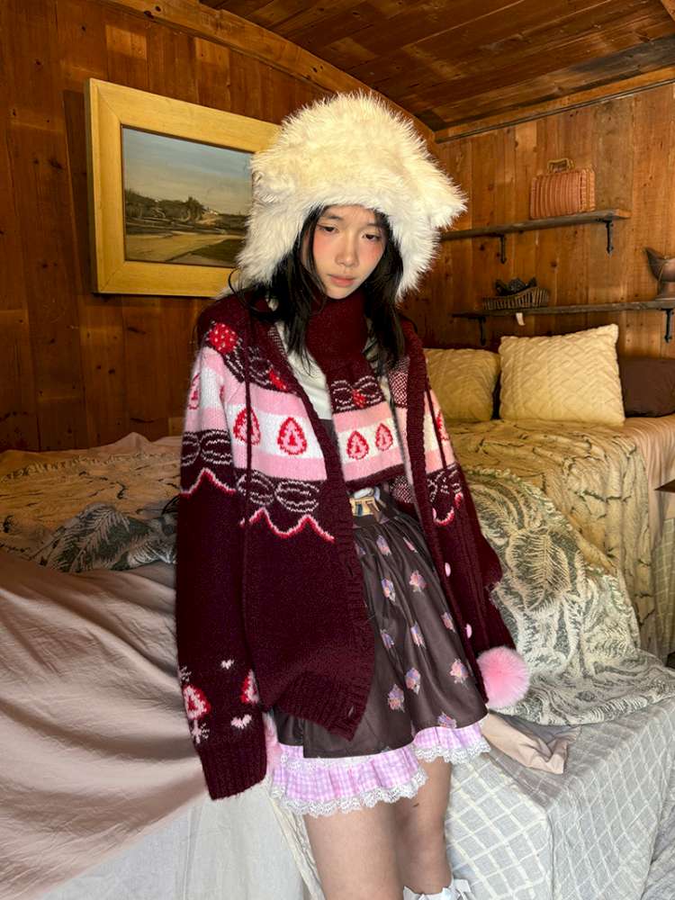 Strawberry Cake Jacquard Knit Scarf【s0000014943】