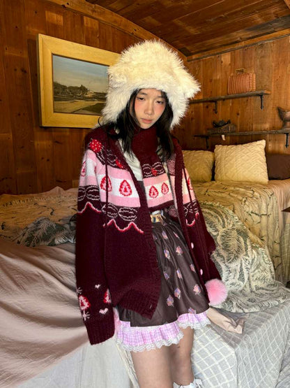 Strawberry Cake Jacquard Knit Scarf【s0000014943】