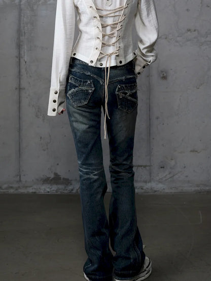 Distressed Straight-Leg Slim-Fit Jeans【s0000013946】