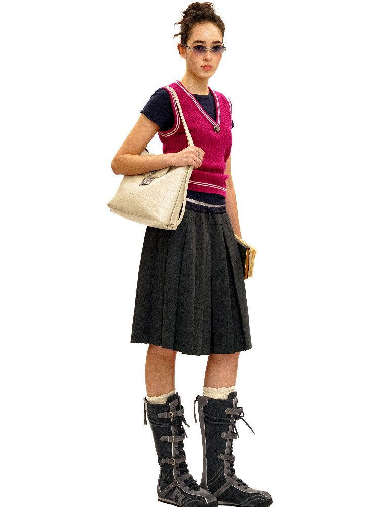 Linen Satin Panel Plaid Skirt【s0000016070】