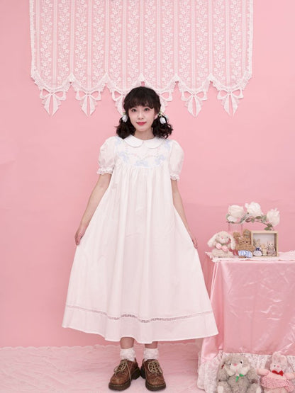 Neck Wreath Bow Embroidered Dress【s0000013491】